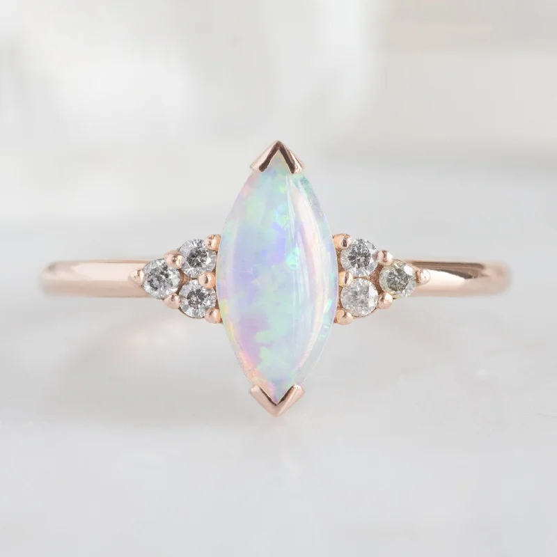 Star motif engagement rings-The Ivy Ring | 0.37ct Marquise Opal in 14K Rose Gold