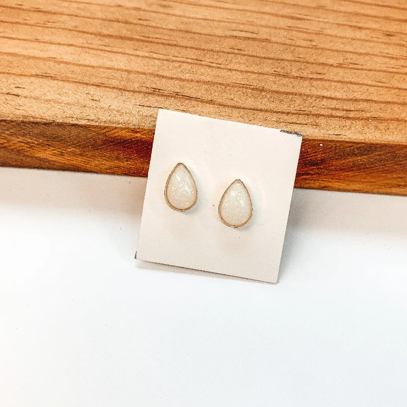 Solid statement earrings-Navajo | Navajo Handmade Sterling Silver Teardrop Stud Earrings in Opal