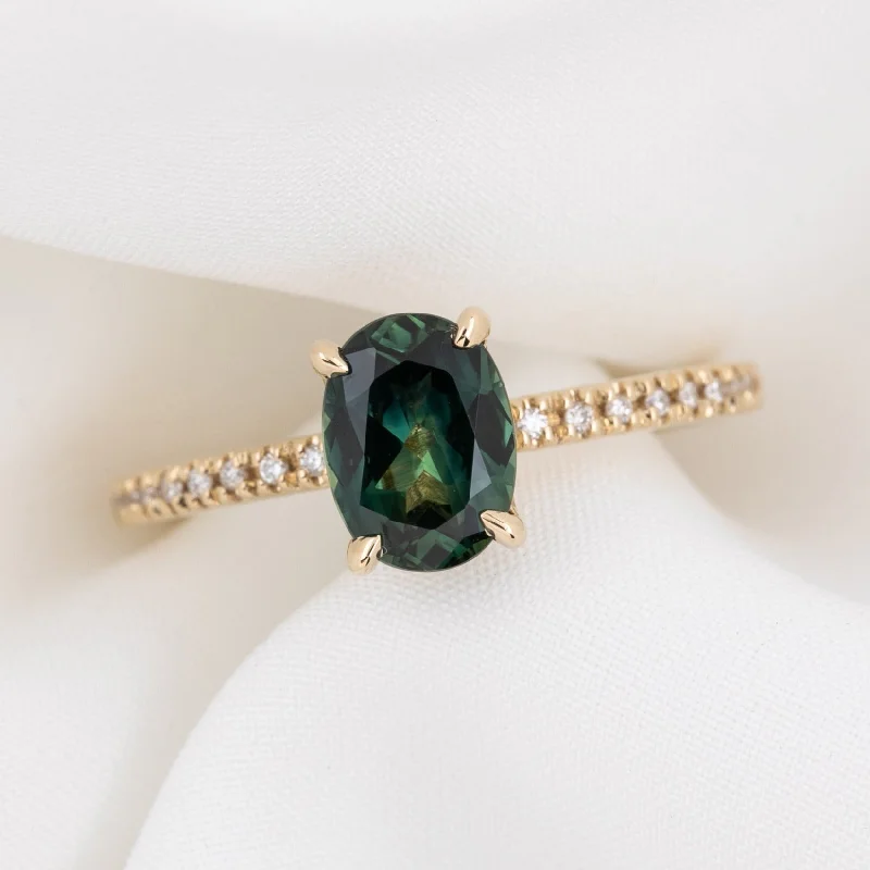 High eternity engagement rings-Maria Ring 1.53ct Green Queensland Sapphire, 14k Yellow Gold (One of a kind)