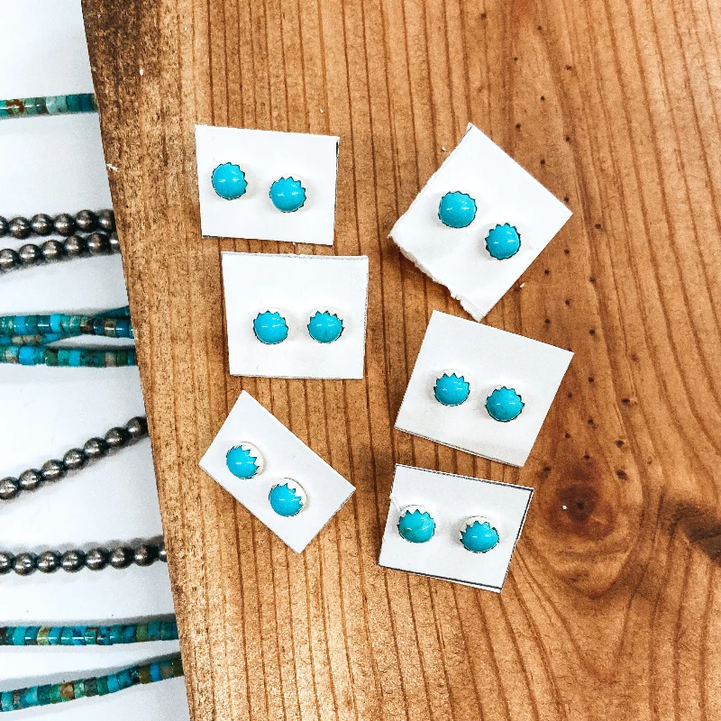 Curved design earrings-Navajo | Navajo Handmade Sterling Silver and Turquoise Stud Earrings