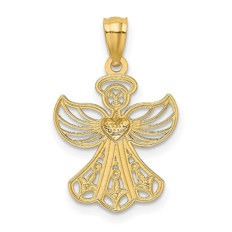 Onyx drop necklaces-Curata 14k Yellow Gold and Rhodium 18" Filigree Angel Pendant Necklace - 24.1x15mm