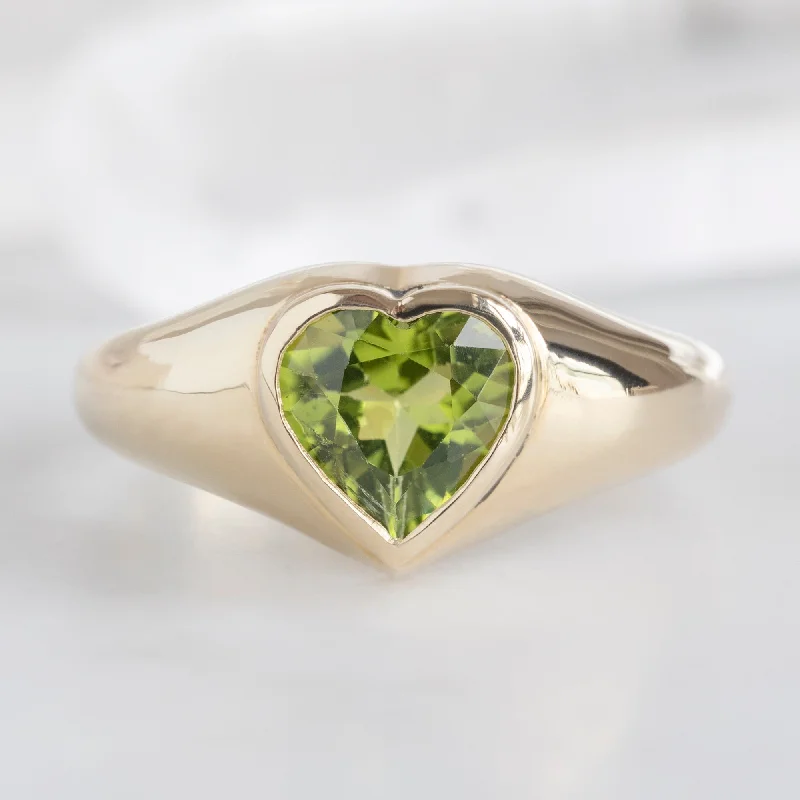 Double shank engagement rings-The Signet Ring | 1.39ct Heart Peridot in 14K Yellow Gold