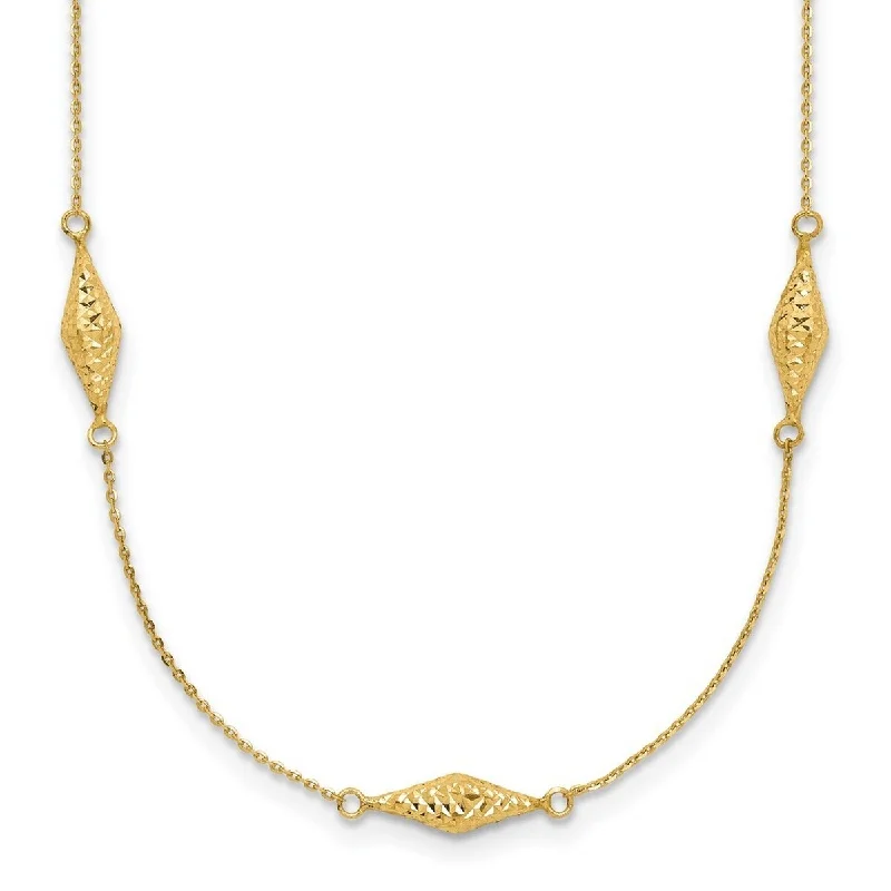 Hemp cord necklaces-Curata 3mm 14k Polished Diamond Cut Tiny Puffed Marquise station Necklace, 18"