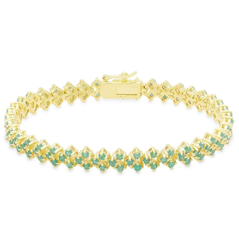 Radiant star bangles-Dolce Giavonna Gold Overlay Emerald Three Row Bracelet