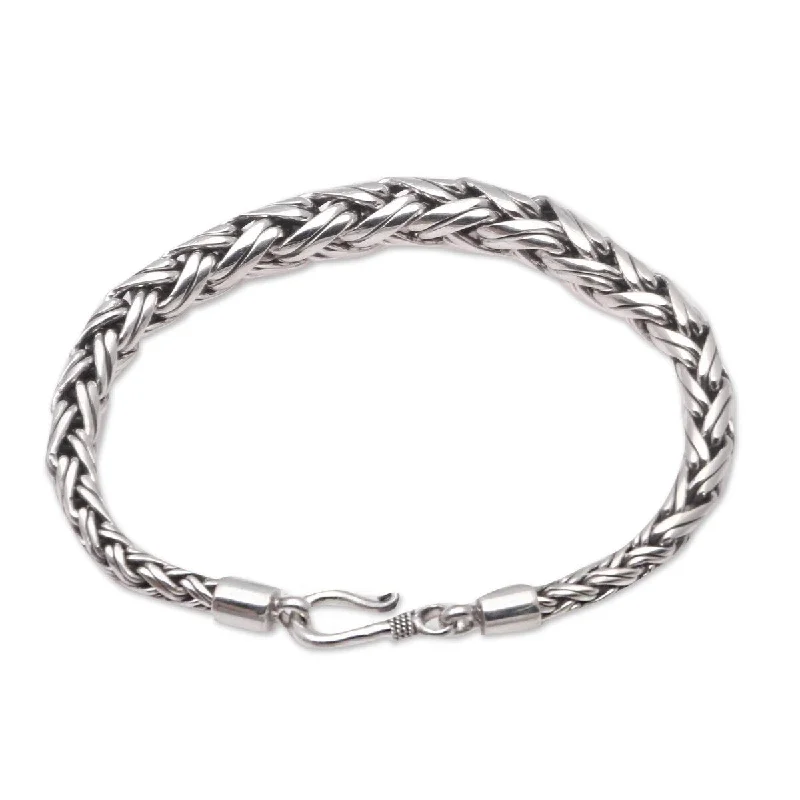 Coil charm bangles-NOVICA Expanding Wheat, Sterling silver chain bracelet