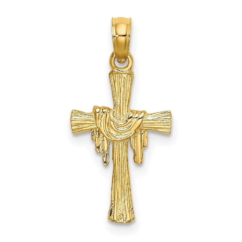 Zodiac sign necklaces-Curata 14k Yellow Gold Ridged Draped Cross Pendant Necklace (10mmx22mm)