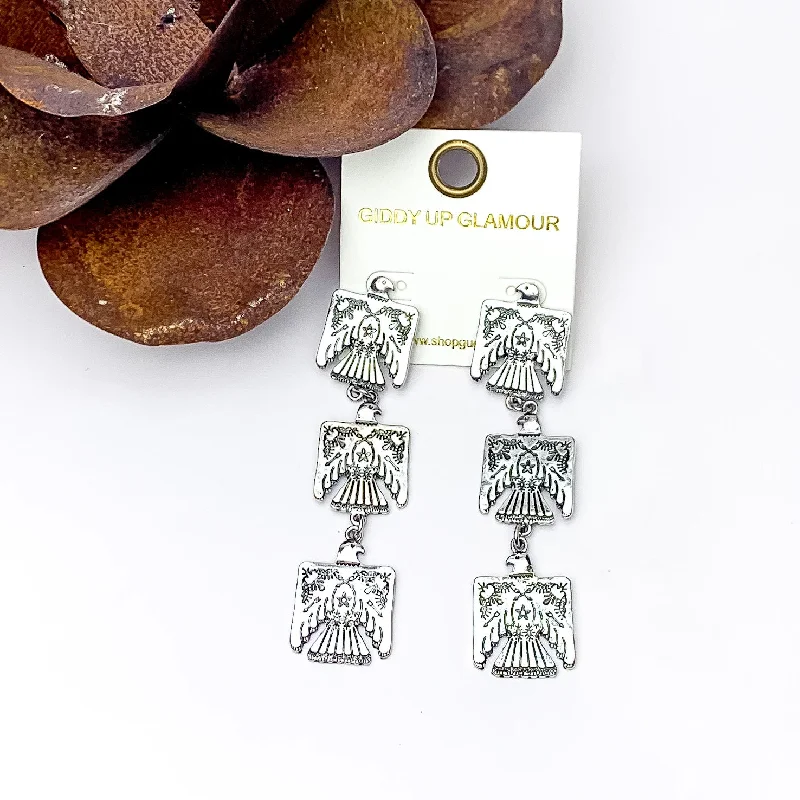 Cosmic glow earrings-Silver Tone Free Bird Three Tiered Earrings