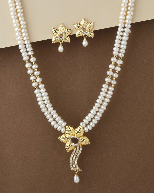 Simple cross necklaces-Floral Real Pearl Necklace Set S23535