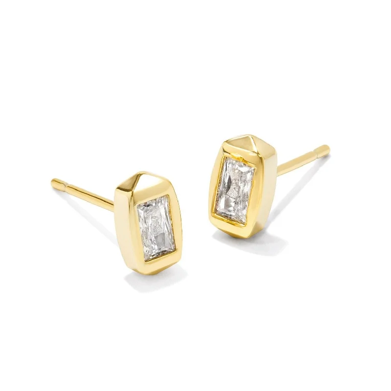 Glossy enamel earrings-Kendra Scott | Fern Gold Crystal Stud Earrings in White Crystal