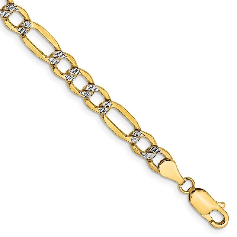 Glittering crystal bangles-Curata 14k Yellow Gold Solid Lobster Claw Closure 4.5mm Pave Curb Chain Bracelet