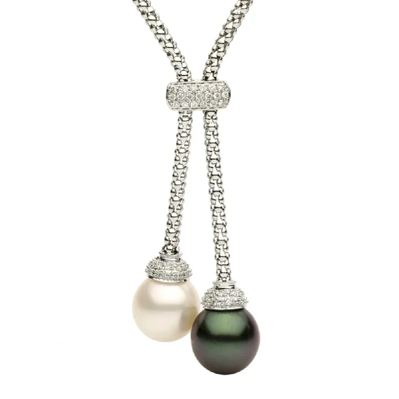 Retro deco necklaces-18k South Sea & Tahitian Pearl Lariat Necklace