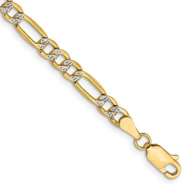 Radiant star bangles-Curata 14k Yellow Gold 3.9mm Semi solid Pave Figaro Chain Bracelet