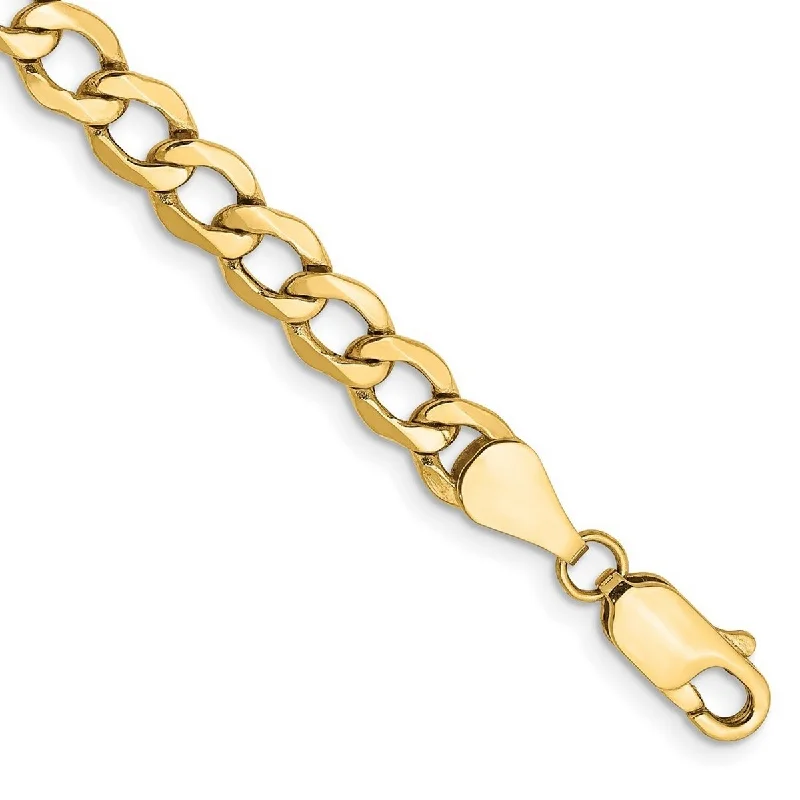 Tide pattern bangles-Curata 14k Yellow Gold Hollow Polished Lobster Claw Closure 5.25mm Semi-Solid Curb Link Chain Bracelet - 7 Inch