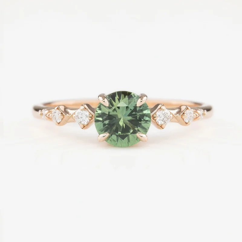 Tide shape engagement rings-Celeste Ring 0.85ct Light Green Montana Sapphire, 14K Rose Gold (One of a kind)