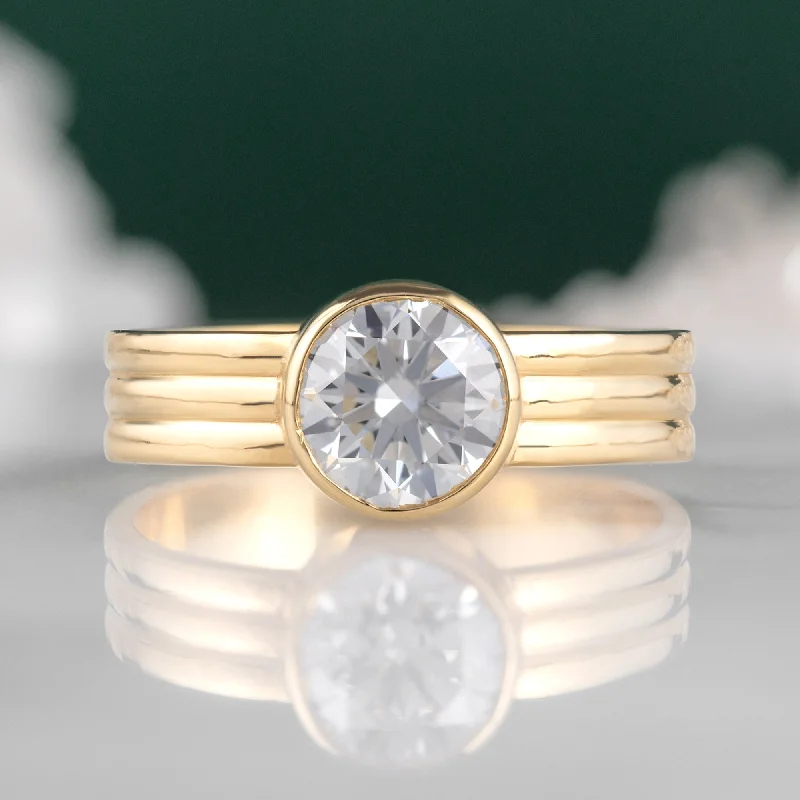 Retro flair engagement rings-The Stratum Ring | 1.35ct Lab Grown Round White Diamond in 18K Yellow Gold