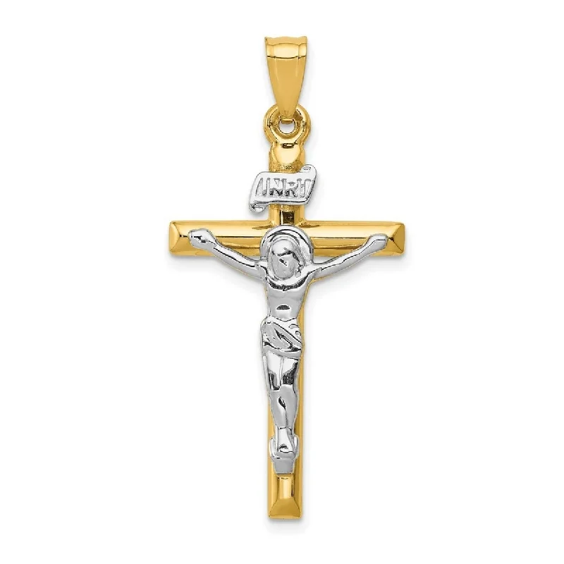 Rustic silver necklaces-Curata 14k Two-Tone Gold 18" 31x20mm INRI Crucifix Pendant Necklace Necklace