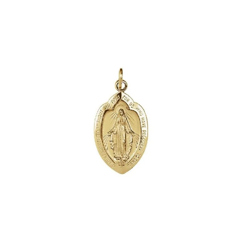 Brushed gold necklaces-Curata 14k Yellow Gold 18x12mm Polished Oval Miraculous Medal Necklace, 16"