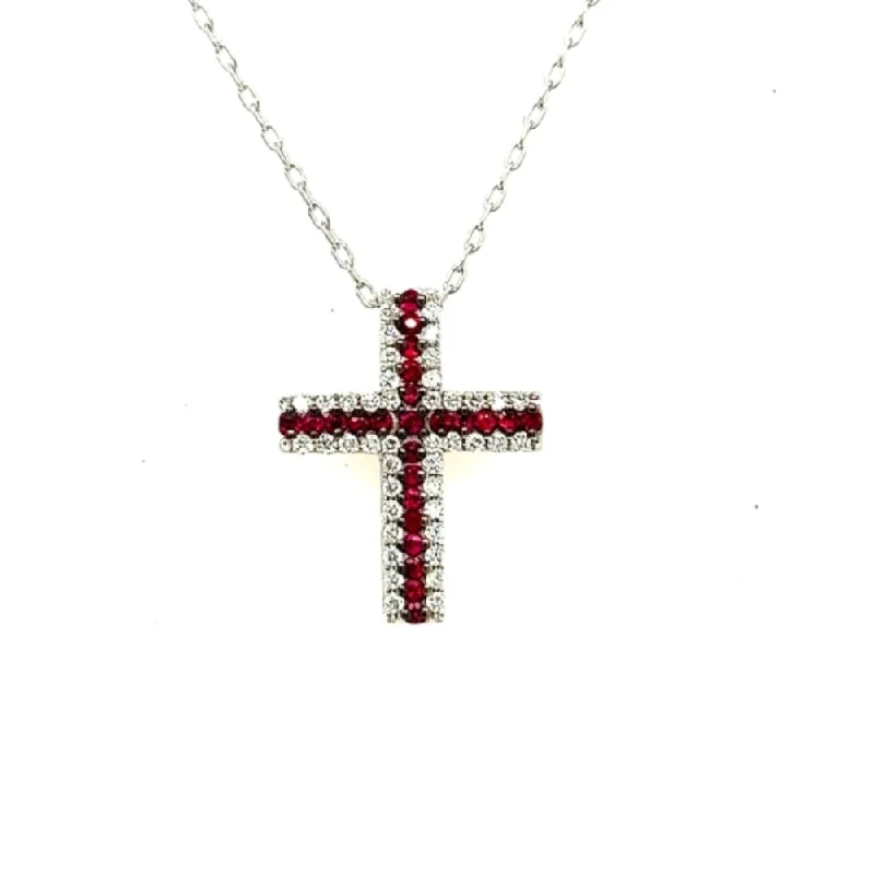 Faith charm necklaces-18k Ruby & Diamond Cross Pendant Necklace