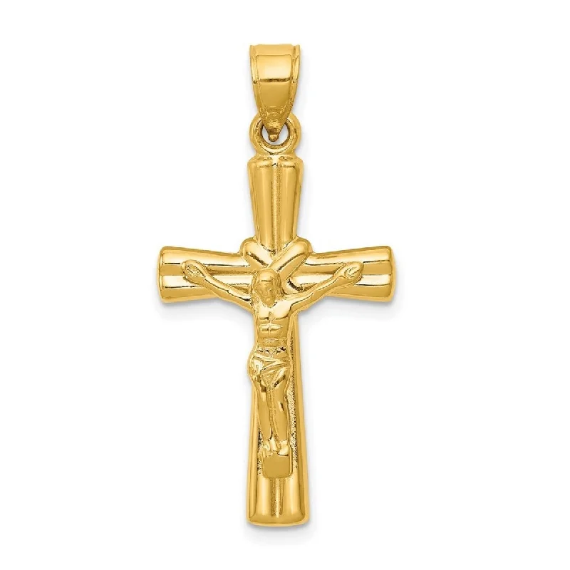 Emerald gem necklaces-Curata 14k Yellow Gold 18" Reversible Hollow Crucifix Pendant Necklace 34.2x16.3mm