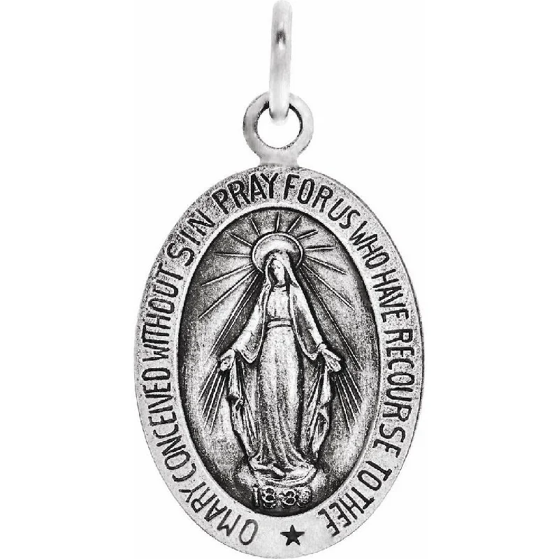 Glossy pearl necklaces-Curata Pendant 14k White Gold 15x11mm Polished Oval Miraculous Medal Necklace, 16"