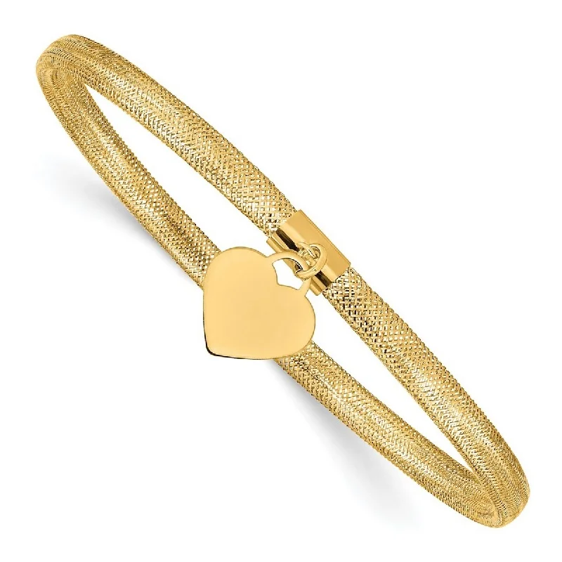 Thick cuff bangles-Curata 14k Yellow Gold Love Heart Stretch Mesh Bracelet