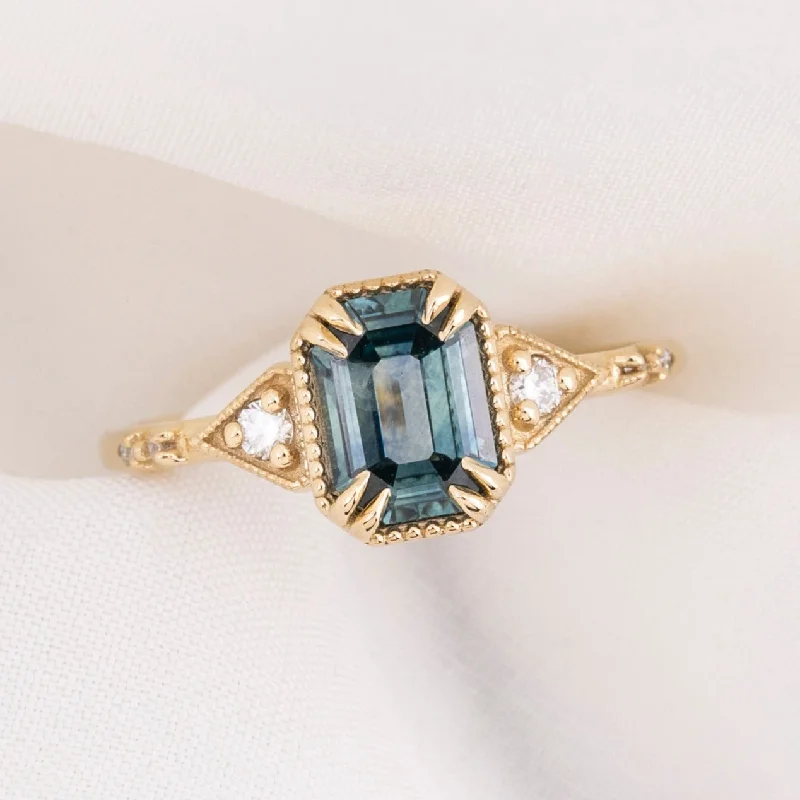 Beaded rim engagement rings-Agatha Ring 1.06ct Teal Blue Montana Sapphire, 14k Yellow Gold (One of a kind)