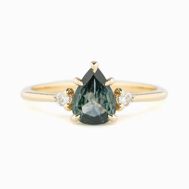 Wide geometric engagement rings-Emilie Ring 0.97ct Green Montana Sapphire, 14K Yellow Gold (One of a kind)