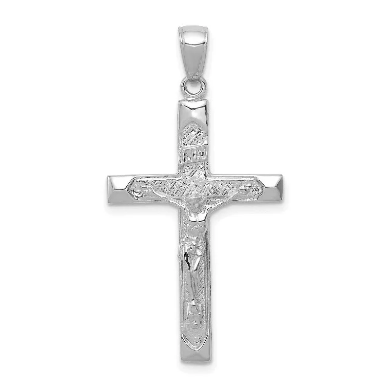 Rose flower necklaces-Curata 14k White Gold 18" Textured INRI Crucifix Cross Necklace (20mm x 37mm)