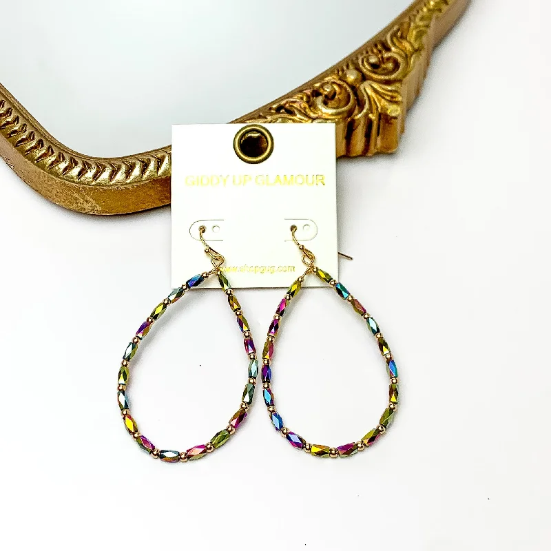 Solid statement earrings-Multicolor Beaded Open Drop Earrings with Gold Tone Spacers