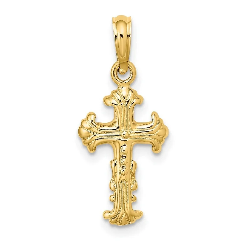 Old photo necklaces-Curata 14k Yellow Gold Mini Polished Ribbed Ornate Cross Necklace 10mm x 17mm