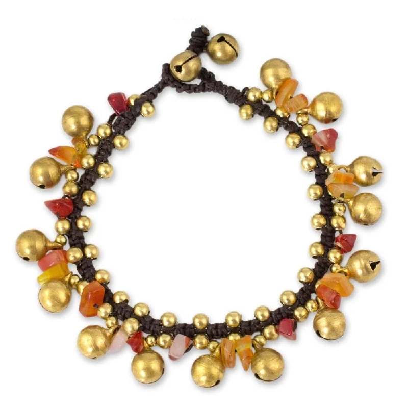 Glossy cuff bangles-Handmade Brass 'Joyous Bells' Carnelian Bracelet (Thailand)