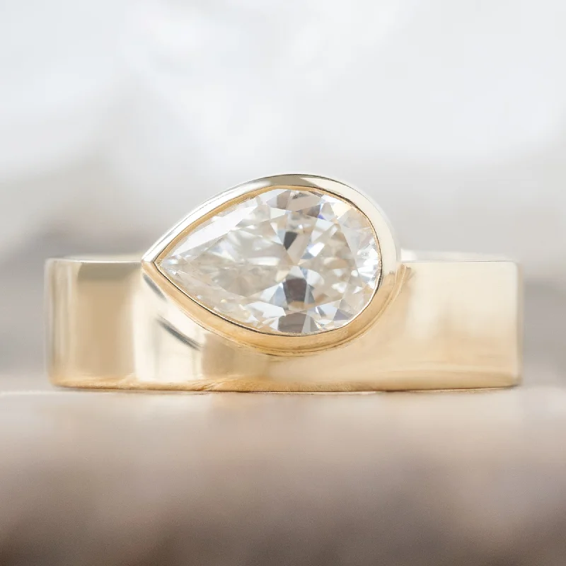 Baroque pearl engagement rings-The Cigar Band | 0.91ct Pear White Diamond in 14K Yellow Gold