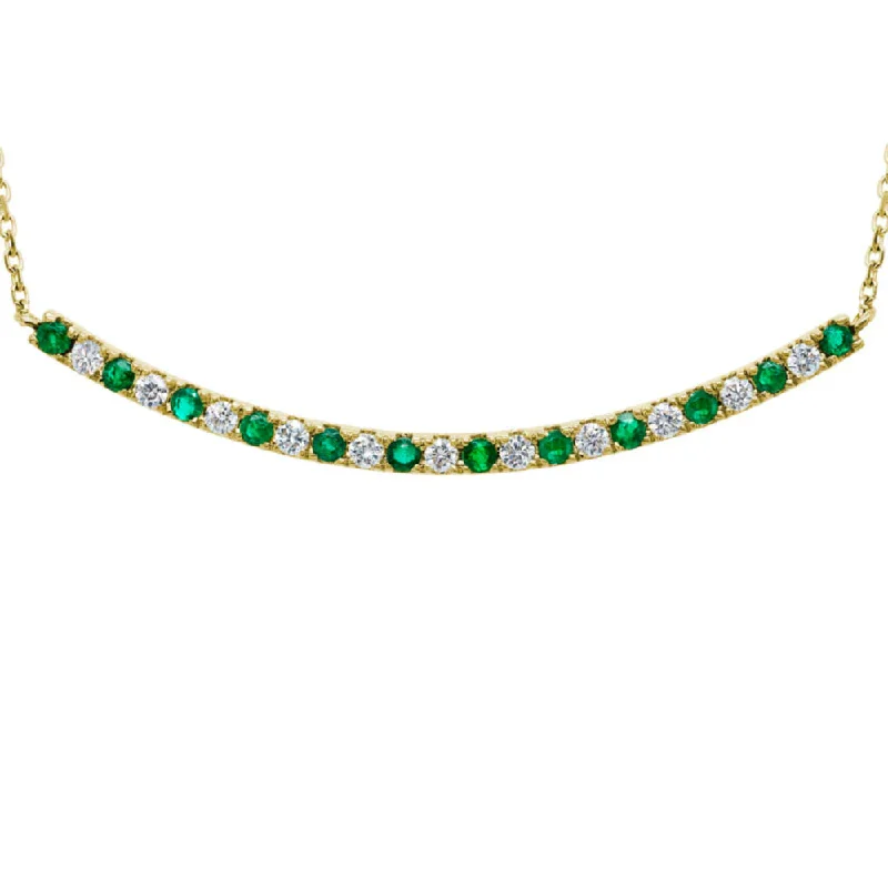 Stretch cord necklaces-14k Gold Emerald & Diamond Curve Bar Pendant Necklace