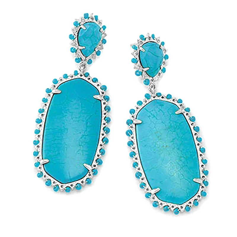 Fine pearl earrings-Kendra Scott | Parsons Silver Statement Earrings in Variegated Turquoise Magnesite