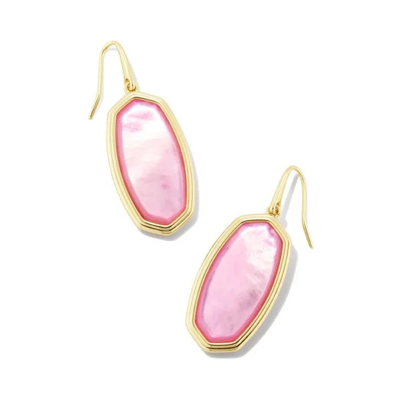 Sea motif earrings-Kendra Scott | Framed Elle Gold Drop Earrings in Peony Mother-of-Pearl