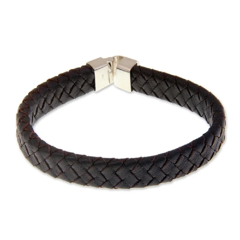 Lustrous silver bangles-Handmade Leather Steadfast Bracelet (Indonesia)