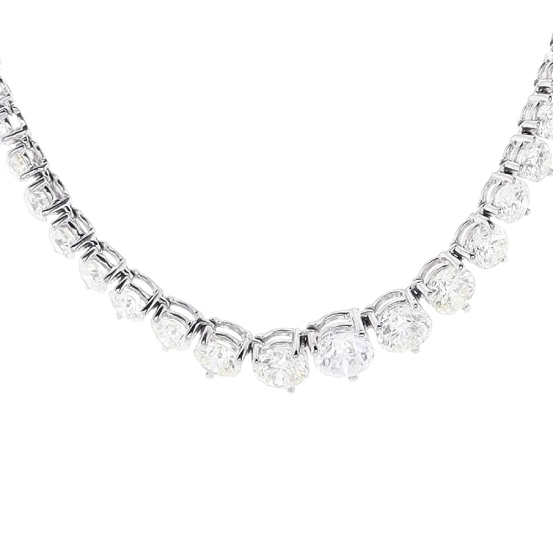 Sleek design necklaces-Estate 18k White Gold Riviera Graduated 3 Prong Diamond 17" Necklace