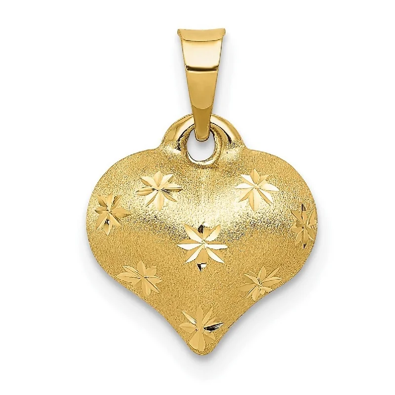 Solid chain necklaces-Curata 14k Yellow Gold 18" Sparkle-Cut Puffed Heart Pendant Necklace - 11.6x16.1mm