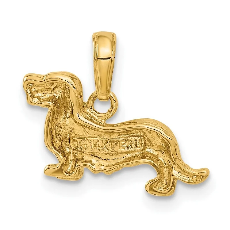 Polished bead necklaces-Curata 14k Yellow Gold Textured 18" Long-Haired Dachshund Dog Pendant Necklace - 13.8x17.3mm