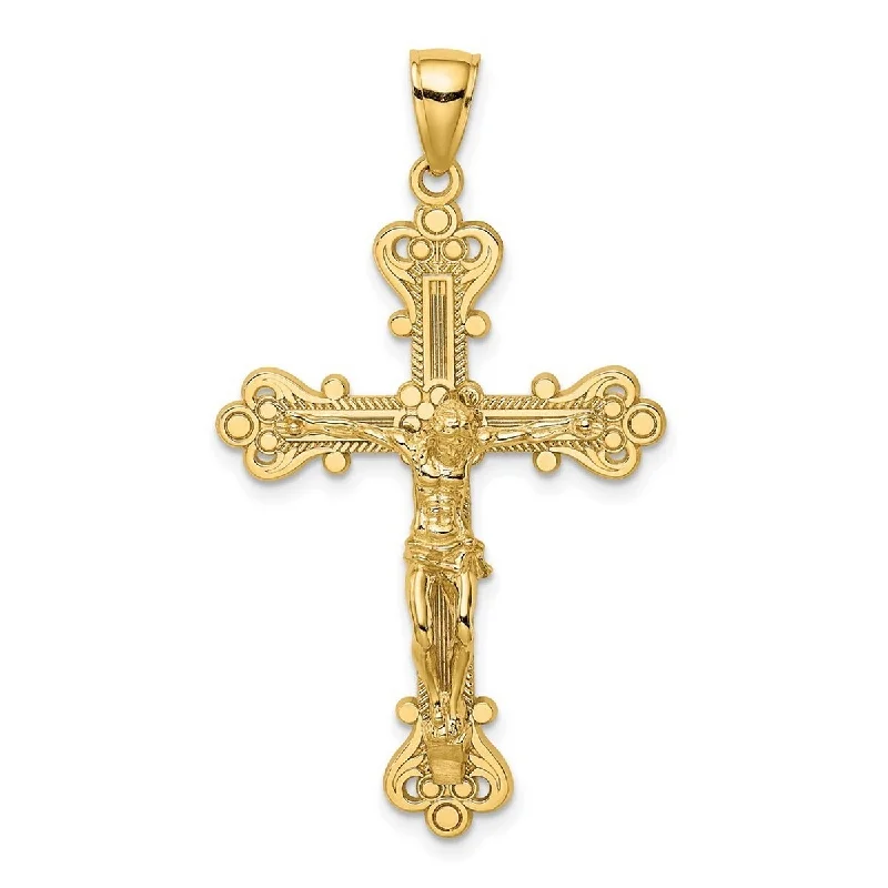 Old photo necklaces-Curata 14k Yellow Gold Large Textured Engraved Ornate Crucifix Cross Necklace 30mm x 44mm