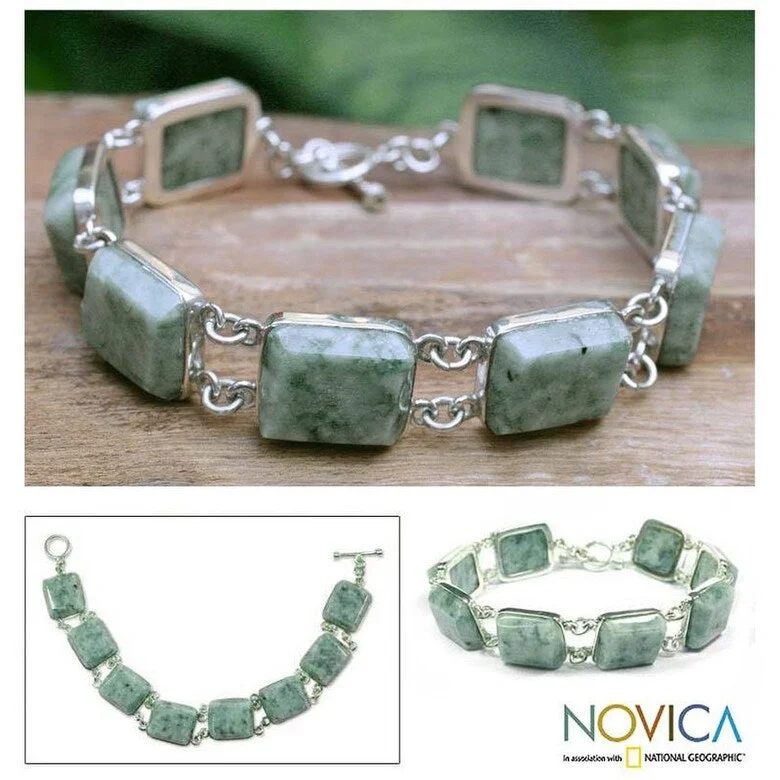 Topaz gem bangles-Sterling Silver 'Maya Treasure' Jade Link Bracelet (Guatemala)