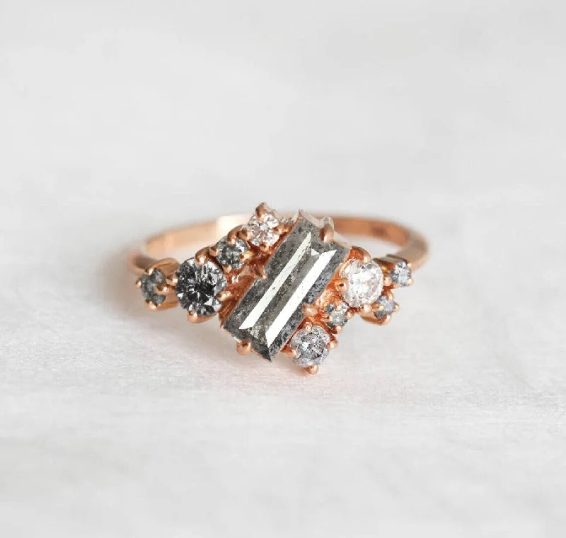 Tiny dot engagement rings-Lila Salt & Pepper Diamond Cluster Ring