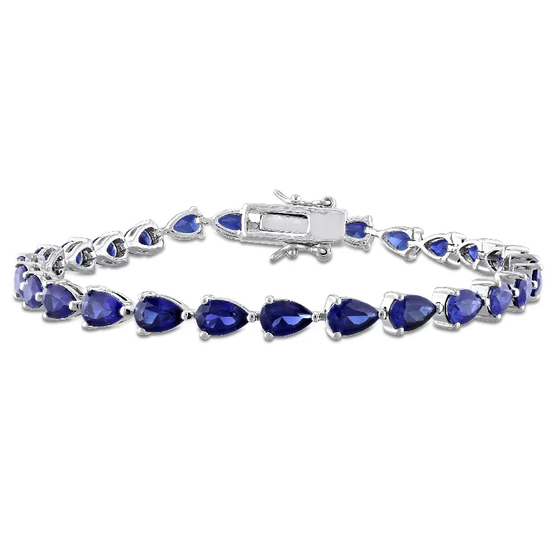 Braided silk bangles-Miadora 13.5ct TGW Created Blue Sapphire Bracelet in Sterling Silver