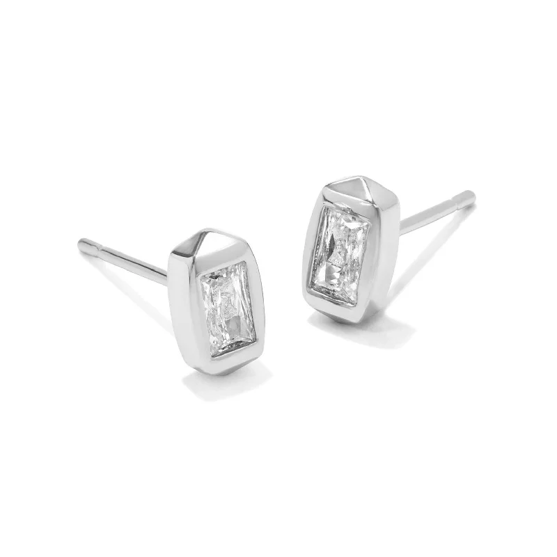 Bali tile earrings-Kendra Scott | Fern Silver Crystal Stud Earrings in White Crystal