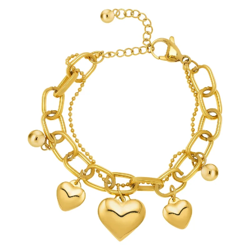 Glittering crystal bangles-Victoria Townsend Yellow Gold Plated 3 Heart Charm Link Bracelet