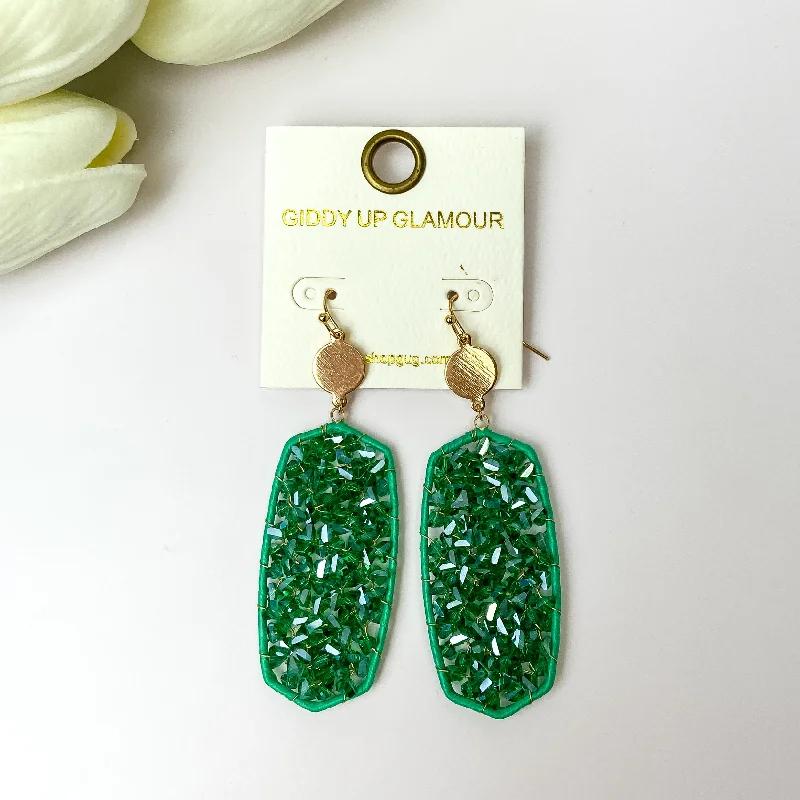 Aged brass earrings-Emerald Green Crystal Drop Earrings with Gold Tone Accents