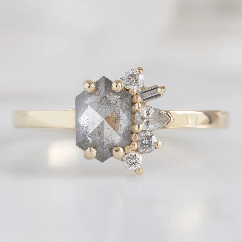 Rose gold engagement rings-The Cluster Ring | 0.54ct Hexagon Salt and Pepper Diamond in 14K Yellow Gold