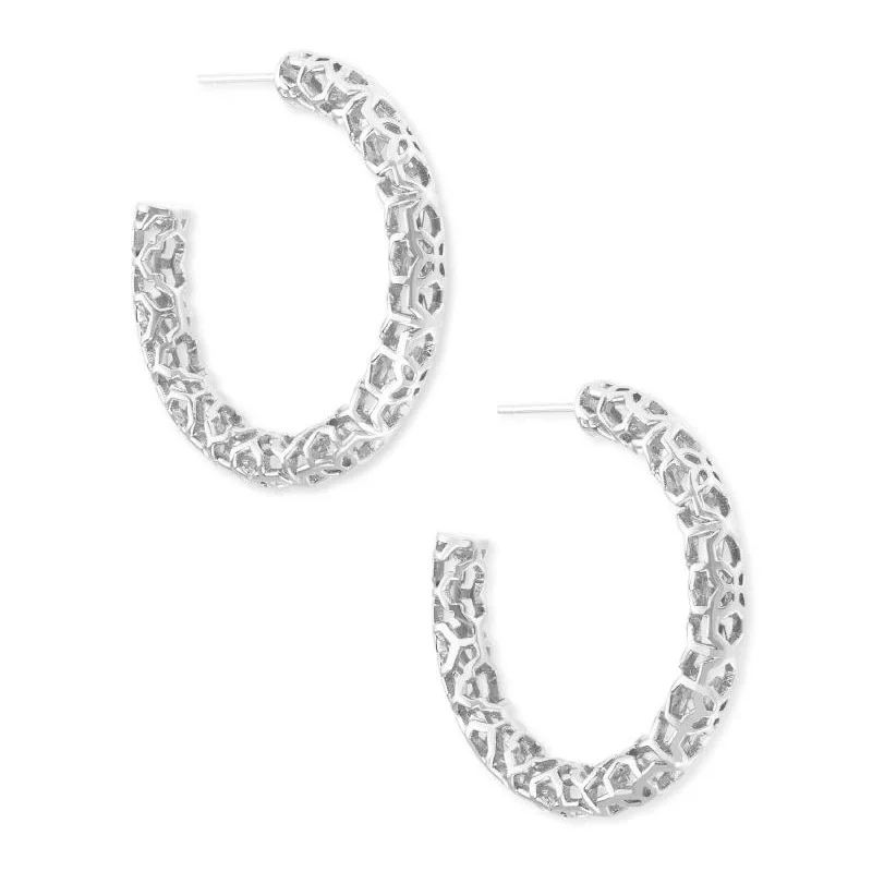 Brushed gold earrings-Kendra Scott | Maggie Small Hoop Earrings in Silver Filigree