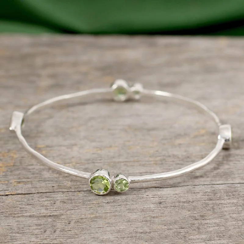 Bali tile bangles-Handmade Sterling Silver 'Tango' Peridot Bracelet (India)