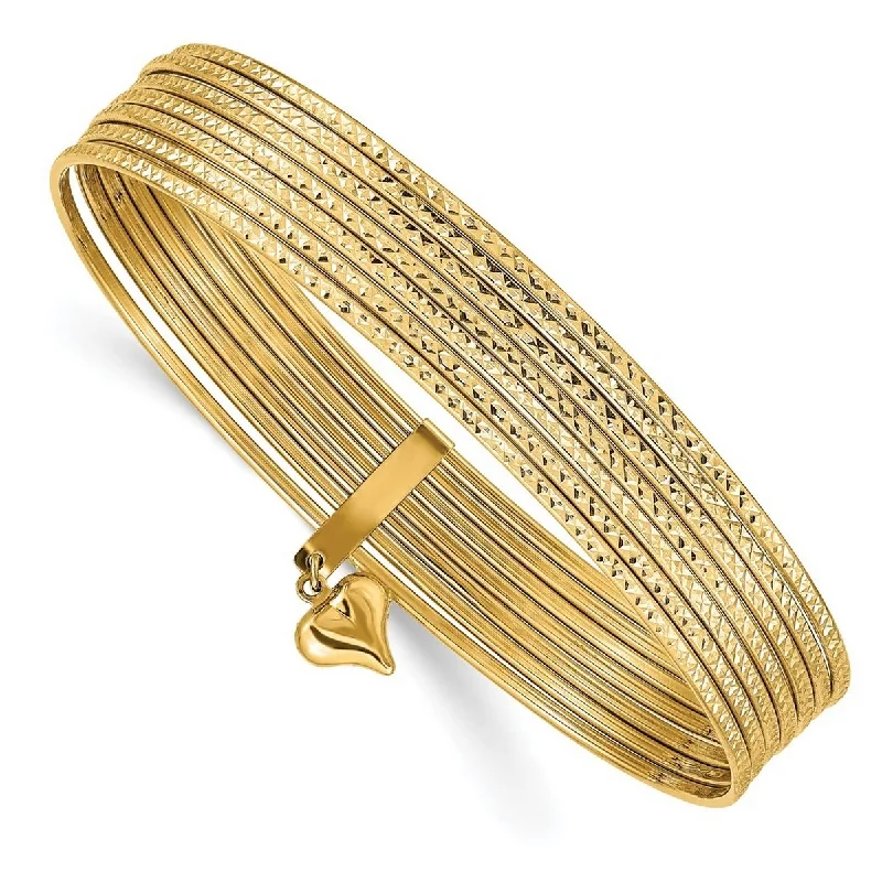 Thick cuff bangles-Curata 14k Yellow Gold Hollow Textured Sparkle Cut Slip on Bangle Bracelets